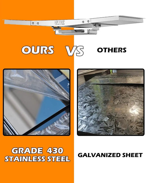 Comparison of stainless steel and galvanized sheet used in Grease Tray With Catch Pan For Gas Grills, Adjustable Stainless Drip Pan Fits 24 To 30 Inch Grill Width, Durable Replacement Part For Nexgrill Expert Grill Kenmore BHG And More.
