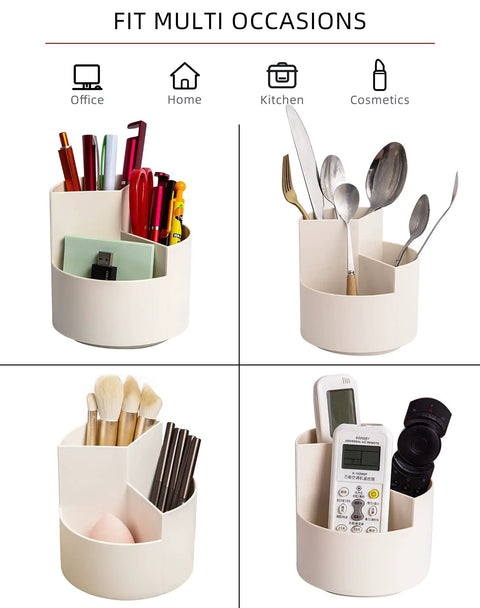 360 Degree Rotating Pen Holder With Three Slots, Desk Organizer for multi-occasion use with pens, kitchen utensils, brushes, remote