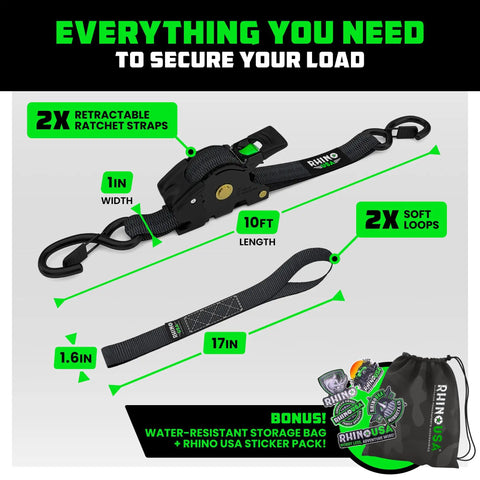 Heavy Duty Retractable Ratchet Straps 1 Inch X 10 Feet 2 Pack Black Lock Down Flatbed Cargo And Bike Trailer Gear Without A Fuss Built Tough As Nails To Secure Heavy Loads On Long Haul Trips