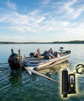 Beefed-Up Outboard Power Trim And Tilt Motor Assembly Replacement For 75-115HP Boats, shown with fishing boat on water