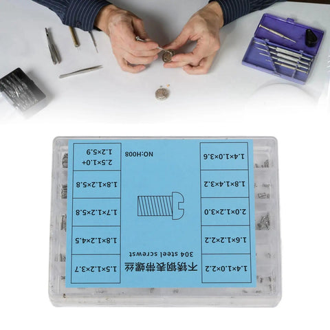150 Piece Micro Screw Assortment Kit for Gadgets and Watches Featuring 304 Stainless Steel Pan Head Slot Screws in use.