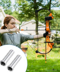 Archery scene with archer using bow; inset shows 30 Pack Aluminum Arrow Inserts 0.244 Inch 6.20mm Replacements Base Inserts.