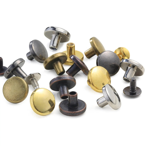 No Fuss 50 Set Chicago Screws And Leather Rivets Kit Featuring Assorted Zinc Alloy Metal Studs in various colors and finishes.