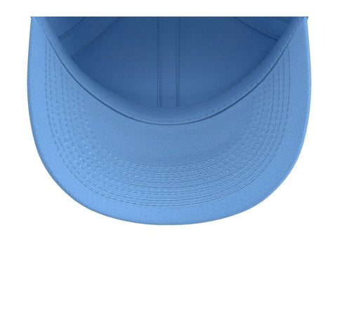 Top view of a Light Blue Adjustable Baseball Cap For Forklift Operators And Warehouse Clerks showing stitching detail on the brim.