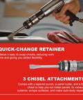 Quick Change Air Hammer Kit With 3 Piece Chisel Set 3500 BPM Two And Five Eighths Inch Stroke Point Four Zero One Shank shown in use