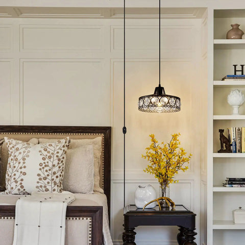 Plug In Pendant Light With 15 Foot Cord Dimmable Inline On Off Switch Dope Modern Crystal Chandelier Hanging Lamp in bedroom