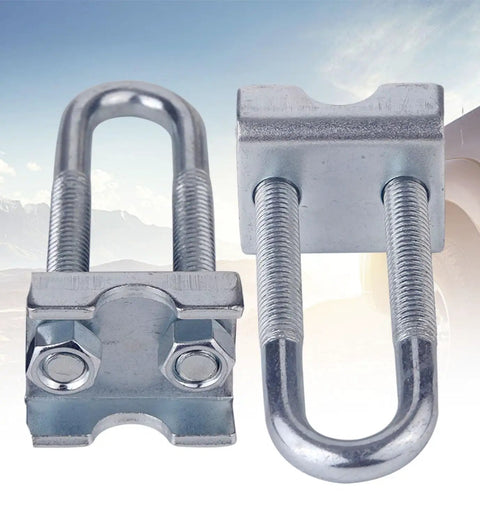 Close-up of 8 Pack Adjustable Coil Spring Lowering And Leveling Clamp Kit For Trucks And SUVs, showing durable steel brackets and bolts.