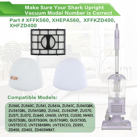 Premium Replacement Vacuum Filter Kit for ZU560 ZU561 ZU562 ZU572 UV650 UV725 ZU660 CU530 UV730 Lift Away Upright Vacuums displayed.
