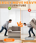 Image comparing easy and difficult furniture movement using Heavy Duty Furniture Sliders For Carpet 24 Pack, 3.5 Inch Round Glides.