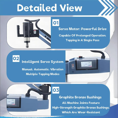 Detailed view of Heavy Duty Workhorse Electric Touch Tapping Machine With Universal 360 Degree Servo Motor Arm, showing servo motor and controls.