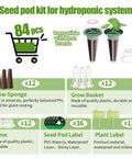 All In One 84 Piece Hydroponic Pod Kit For Indoor Grow Systems Compatible With Most Hydroponics Setups Includes 12 Grow Baskets 12 Grow Sponges 12 Domes 36 Seed Pod Labels And 12 Plant Labels overview
