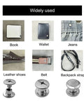 Knockout Quality 200 Piece Chicago Screws Leather Rivets Phillips Head Cross Slot Binding Kit displayed on various items like book, wallet, jeans.