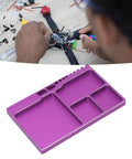 Magnetic Aluminum Screw Tray for RC Repairs and Maintenance holds screws nuts and washers, shown with purple aluminum compartments
