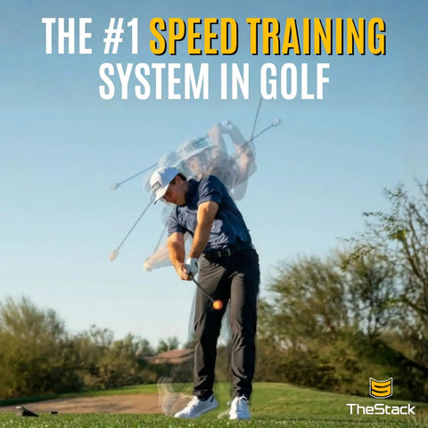 Golfer using the Golf Swing Speed Trainer Weighted Practice Aid on course for faster, consistent swings; pro approved training.