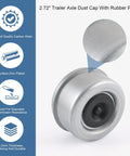 Close-up of Beefy Heavy Duty Trailer Axle Wheel Hub Dust Cap Set Four Pieces Two Point Seven Two Inch for 7000 8000 lb hubs.