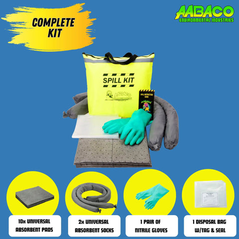 Universal 5 Gallon Oil Spill Kit With Absorbent Pads Socks Gloves And Disposal Bags In Bright Yellow Duffle Bag For Auto Shop Garage And Industrial Spill Cleanup Ready To Roll For Quick Response