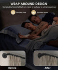 Extra Long 240 Inch Blackout Curtain Rod Built Tough For Indoor Outdoor Use Heavy Duty Industrial Adjustable Drapery Rod 1 Inch Diameter Room Darkening Window Treatment And Room Divider shown in darkened bedroom with wrap-around design.