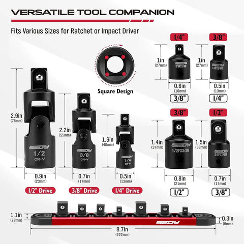 Ultimate 21 Piece Female E Torx Star Socket Set With Universal Joint Adapter Kit For Impact Drivers Including Full Range E4 To E24 Sockets And Magnetic Guide Rail Swivel Adapters In Durable Blow Molded Case, black CR-V adapters