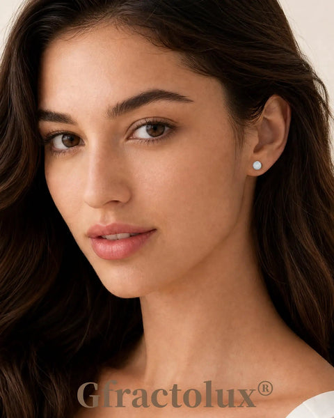 Top Shelf Implant Grade Titanium Opal Stud Earrings Screw Back 5Mm Smooth Gem 20G worn by a model, showcasing daily wear.