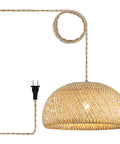 Roomy Bamboo Plug In Pendant Light With Dimmable Switch And 14 Foot Handmade Woven Cord, featuring woven shade and adjustable cord.