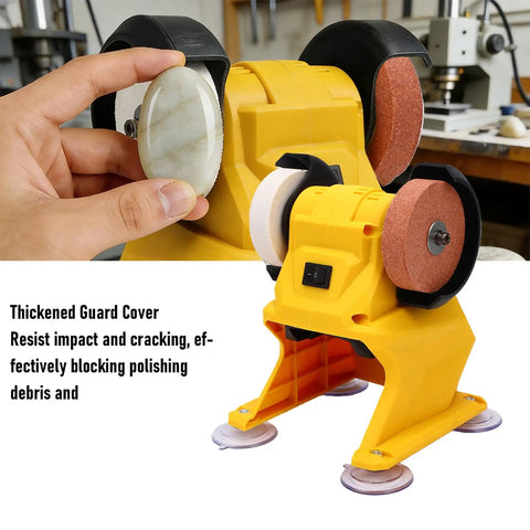 Asixxsix Mini Bench Grinder With Dual Wheels And 5500Rpm Speed Electric Sander Machine with thick guard and polishing wheels.