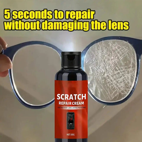 Fast Scratch Fix For Screens And Glasses With Sponge Applicator product with glasses showing scratch removal results