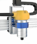 69mm Aluminum Spindle Holder Mount for PROVerXL 4030 V2 2X2 4X4 CNC Router Machines, installed view showing blue aluminum mount.