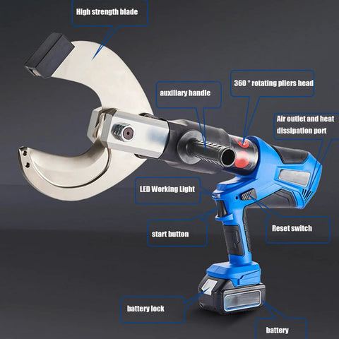 70mm Digital Cable Cutter Portable Hydraulic Wire Cutter with storage case, heavy duty blade, digital display, shown on gray background.