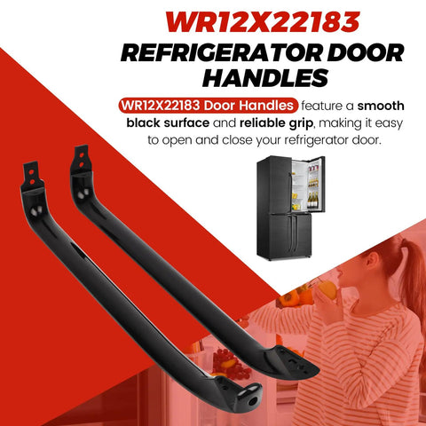 Black Refrigerator Door Handles 2 Pack Set For GE Refrigerators Replacement Kit WR12X22183 matte black with fridge and user