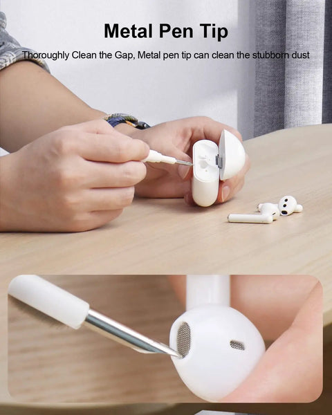 Multi Function Cleaning Pen For AirPods Pro 1 2 3 And Earbuds Case Soft Bristle Brush Kit Metal Tip cleaning dust from AirPods case.