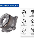 Plug-And-Play Rear Wheel Bearing Hub Assembly For Nissan Frontier, Xterra, And Suzuki Equator with feature icons
