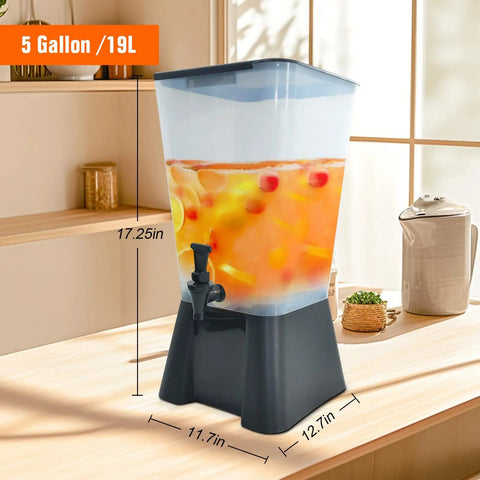 Durable 5 Gallon Drink Dispenser For Parties And Events With Easy Spigot, translucent container on a countertop