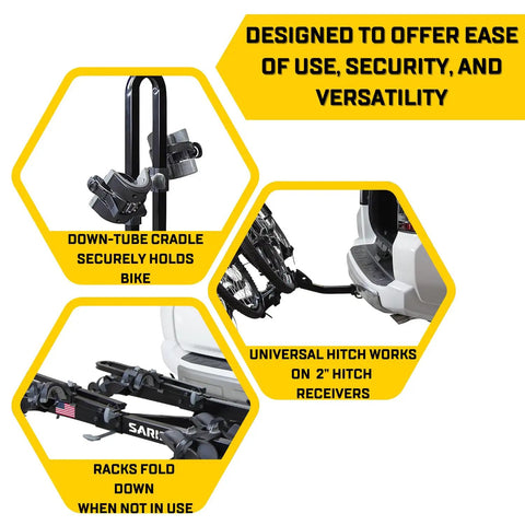 Heavy Duty 4 Bike Hitch Rack For 2 Inch Receiver, down-tube cradle, racks fold down, on hitch with vehicle