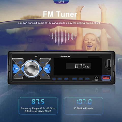 Single Din Car Stereo Bluetooth 5.1 With App Remote Control USB Port FM Radio MP3 Player EQ Multi Color Illumination