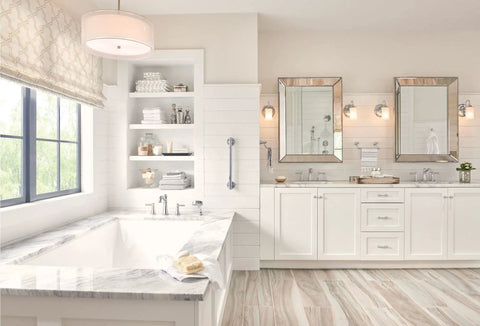 Elegant bathroom with 24 Inch Chrome Stainless Steel Bathroom Grab Bar Safe Support Rail, mounted beside bathtub