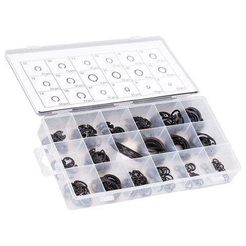 225 Piece C Clip Circlip Snap Ring Retaining Fastener Set For Machinery Vehicles Automotive And Industrial Use Durable Rubber Alloy Steel Black