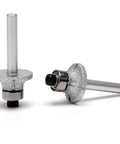 Vacuum Brazed Diamond Router Bit 1/4 Inch Shank For Marble Granite And Travertine Delivers Hella Smooth Bullnose Edge Profiles On Countertops And Shower Curbs Making Your Renovation Look Absolutely Sick. Close-up view of a diamond router bit with a silver shank.
