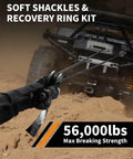 Heavy Duty 1/2 Inch Soft Shackles For Off Road Recovery Kit Featuring 56000 Pound Breaking Strength Uhmwpe Rope And Aluminum Anchor Ring in use during recovery.