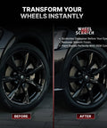 Gloss Black Rim Repair Kit For Cars DIY Wheel Touch Up Paint For Alloy And Steel Rims Curb Rash Fix with before and after wheels