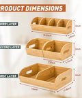 Product dimensions for Three Tier Stackable Bamboo Veggie And Fruit Storage Bins, Ventilated Pantry Organizer With Slide Out Design.