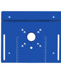 Premium Router Lift Kit With Aluminum Base Plate And Insert Plate For Woodworking, blue aluminum lift plate with measuring scale.