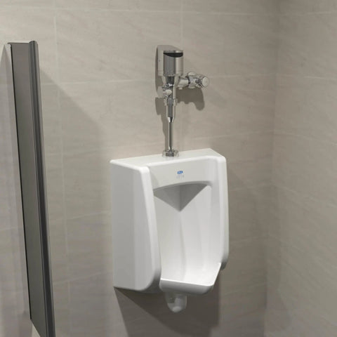 EZ Gear Driven 0.5 GPF Exposed Sensor Urinal Flush Valve With AquaSense Tech, wall-mounted urinal in restroom