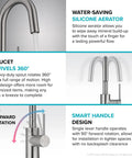 Oletto Single Handle Kitchen Bar Faucet In Chrome Finish, 12 1/4 Inch Height, features water-saving aerator and 360° swivel.