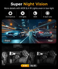 Ultra Clear 4K Triple Channel Dash Cam Front Rear And Inside View, low-light recording with night vision enhancement