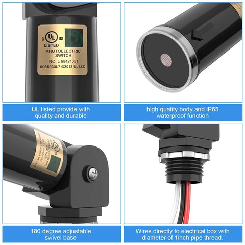 Two Pack Outdoor Photo Cell Sensor For Dusk To Dawn Lighting Auto On Off Photocell Switch UL Listed IP65 Weatherproof