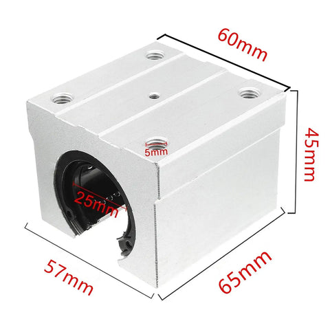Open Linear Bearing SBR25UU Slide Unit for 25mm Shaft in Aluminum Pillow Block with Ball Bearing, shown with dimensions.