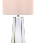 Janice Modern Art Deco Mirror Chrome 32 Inch Table Lamp Set Of 2 With Off White Cotton Shade LED Bulbs Included For Bedroom Living Room Home Office Vibe Decor