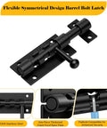 Built Like A Tank 4 Inch Slide Door Lock Latch Hella Durable SUS304 Stainless Steel Barrel Bolt For Outdoor Gate showing black finish and padlock hole.