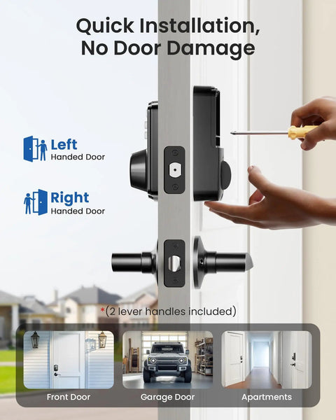 Keyless Front Door Lock With Dual Lever Handles Electronic Keypad Deadbolt Easy Install Smart Lock Set in matte black