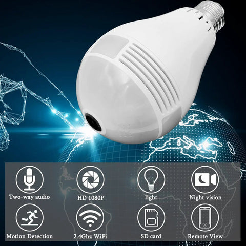 1080P Full HD Light Bulb Camera With 360 Degree View 32GB SD Card Included 2.4GHz WiFi Night Vision Motion Detection Wireless
